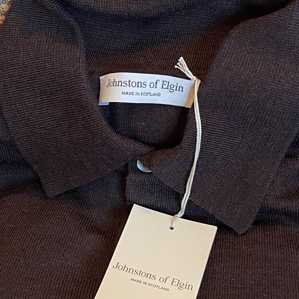 Johnstons of Elgin Wool Knit Polo Sweater XL Made in Scotland NWT - Picture 10 of 11